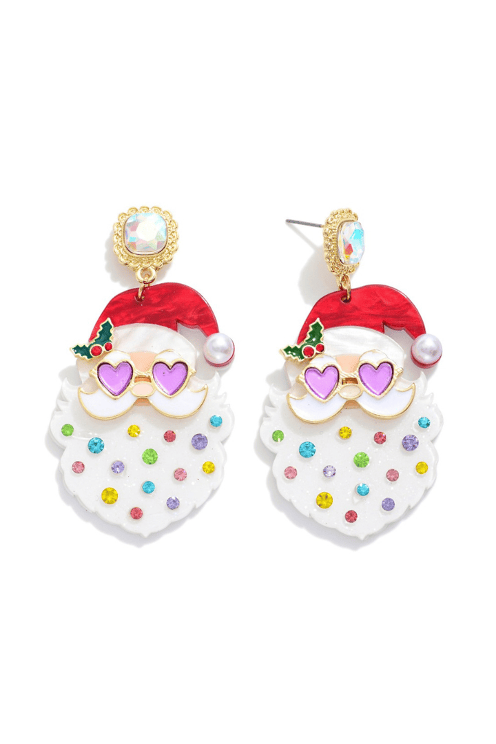 Heart Sunglasses Santa Christmas Dangle Earrings