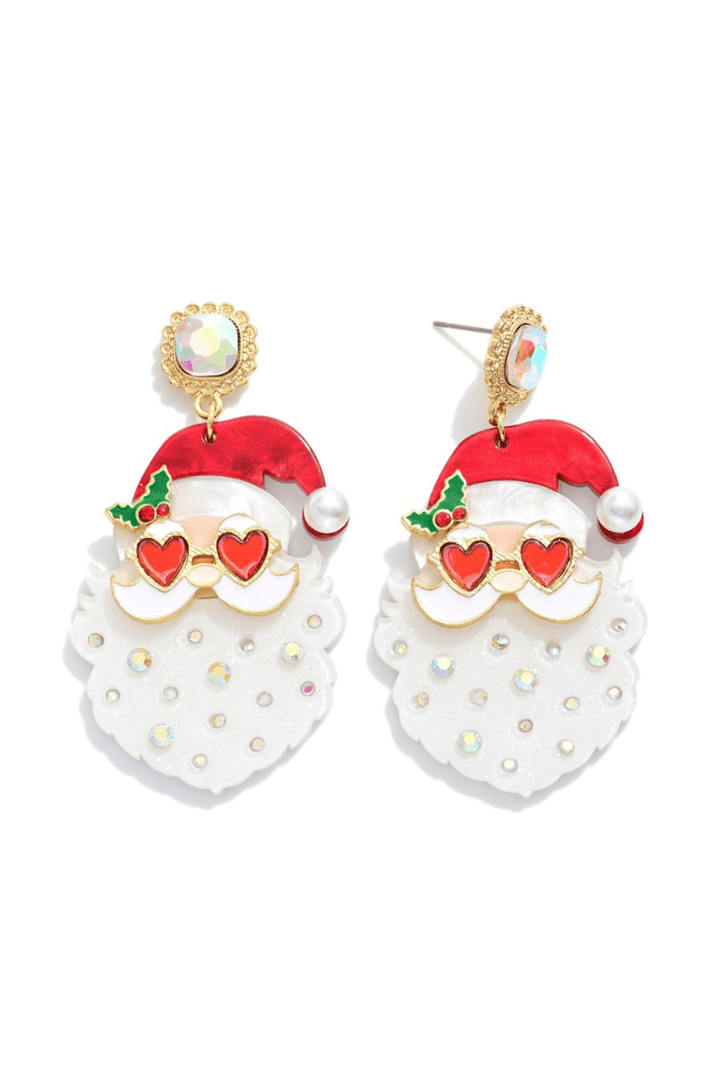 Heart Sunglasses Santa Christmas Dangle Earrings