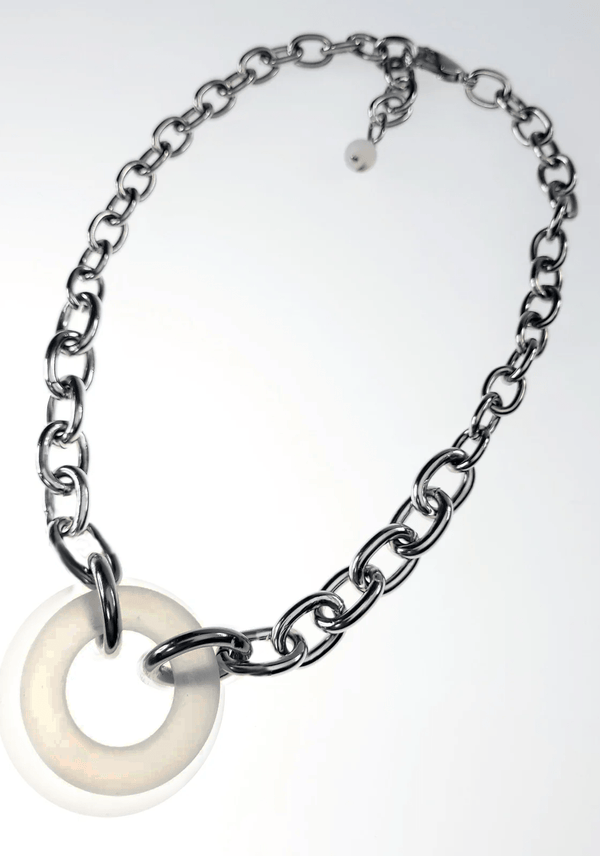 Heavy Silver Chain with Clear Circle Pendant