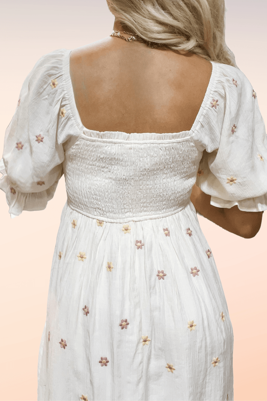 Hem & Thread Daisy Embroidered Smock Midi Dress