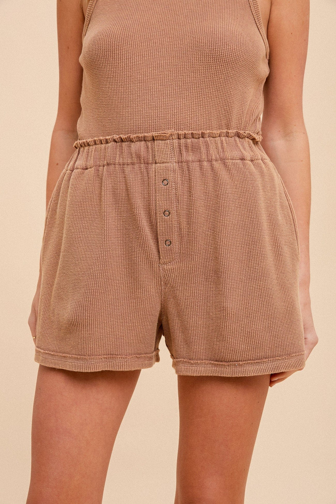 Hem & Thread Distress Show Washed Thermal Pull On Shorts