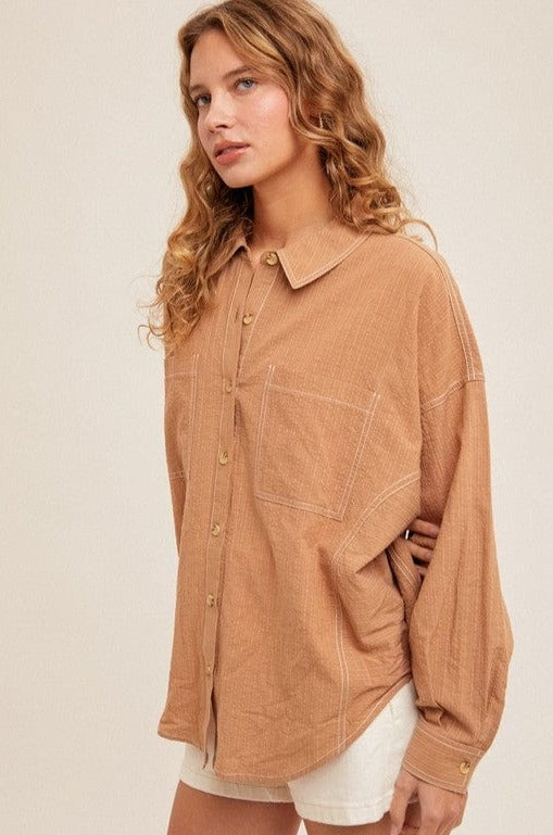 Hem & Thread Oversized Fit Curved Hem Button Down Shirt