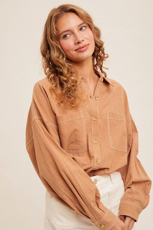 Hem & Thread Oversized Fit Curved Hem Button Down Shirt