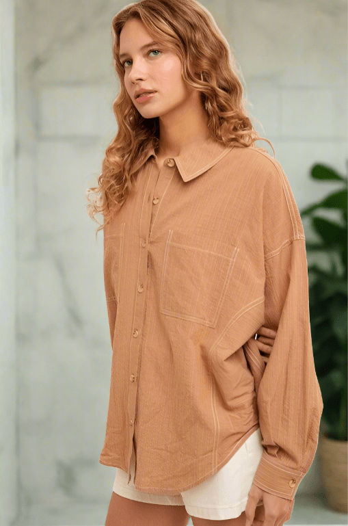 Hem & Thread Oversized Fit Curved Hem Button Down Shirt