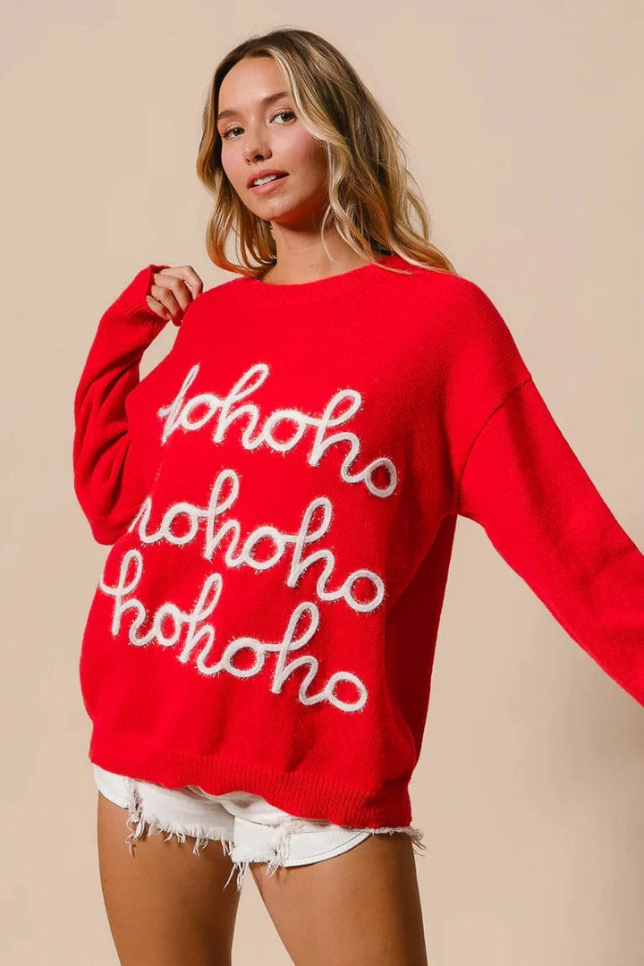 HoHoHo Slightly Tilted Tinsel Lettering Christmas Sweater