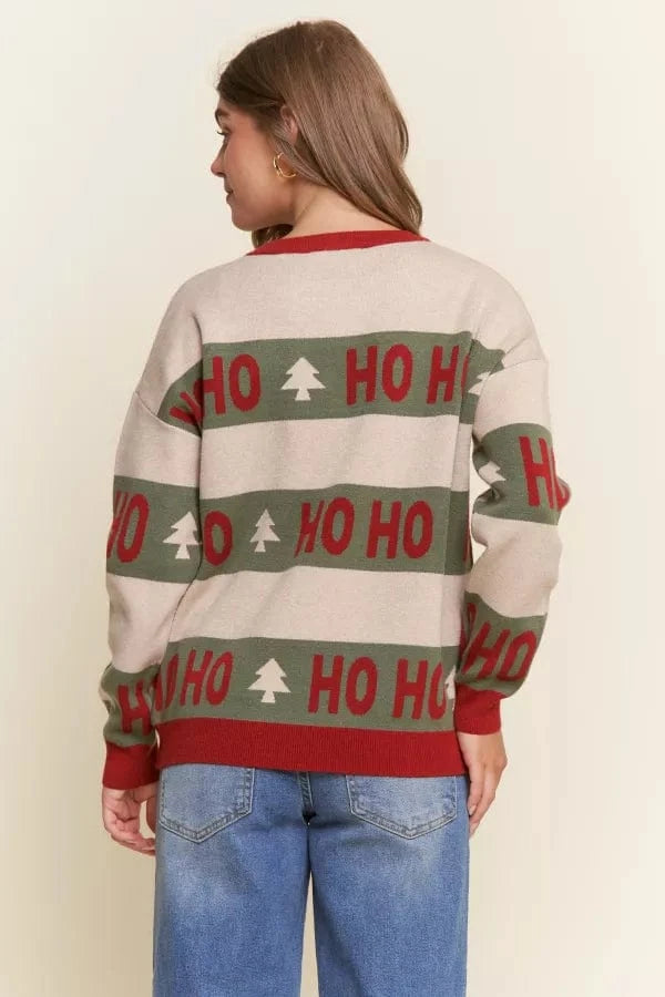 HOHOHO Text Color Block Stripe Holiday Sweater