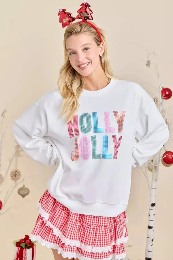 Holly Jolly Patchwork Letters Crewneck Sweatshirt