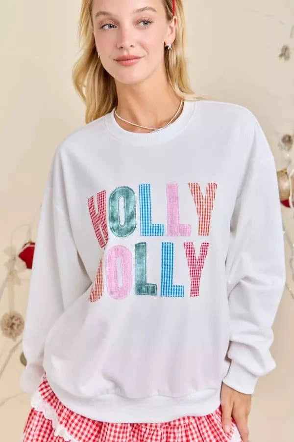 Holly Jolly Patchwork Letters Crewneck Sweatshirt