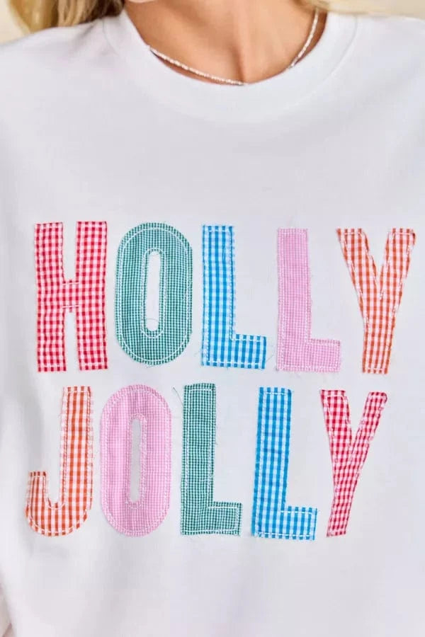 Holly Jolly Patchwork Letters Crewneck Sweatshirt
