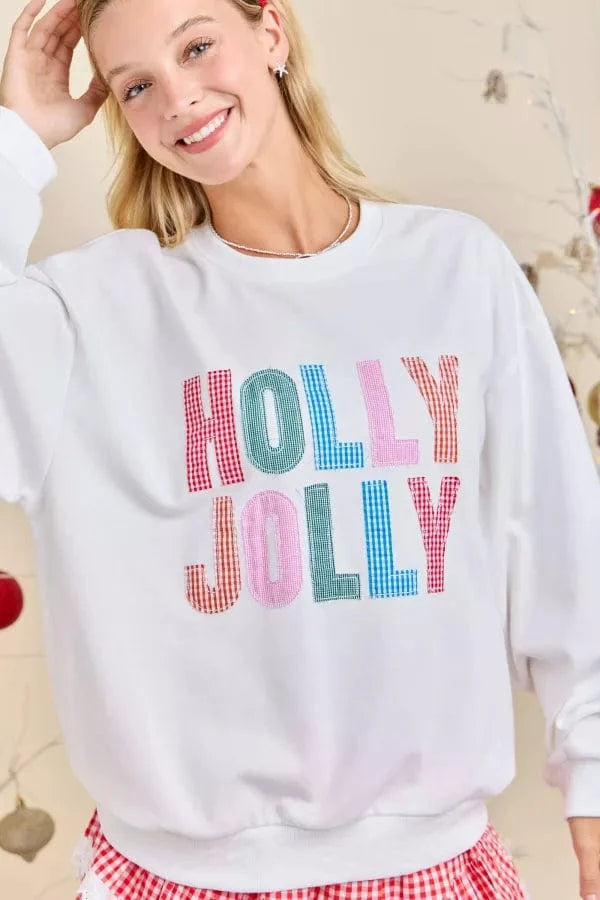 Holly Jolly Patchwork Letters Crewneck Sweatshirt