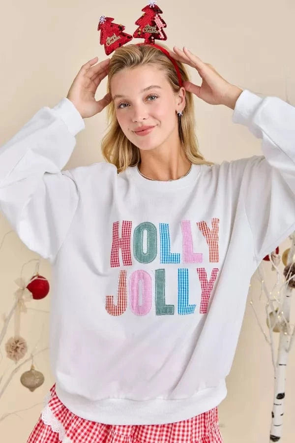 Holly Jolly Patchwork Letters Crewneck Sweatshirt