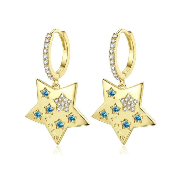 Huggie Star Gold Plated Crystal Dangle Earrings