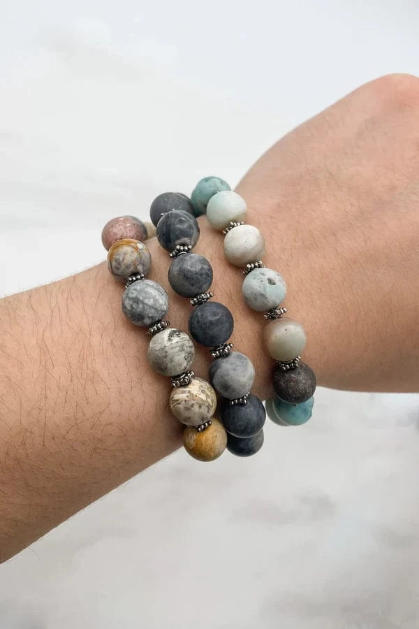 Ida 10mm Genuine Stone Bracelet with Chunky Shiny Chain Attachment
