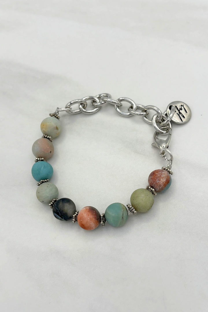 Ida 10mm Genuine Stone Bracelet with Chunky Shiny Chain Attachment