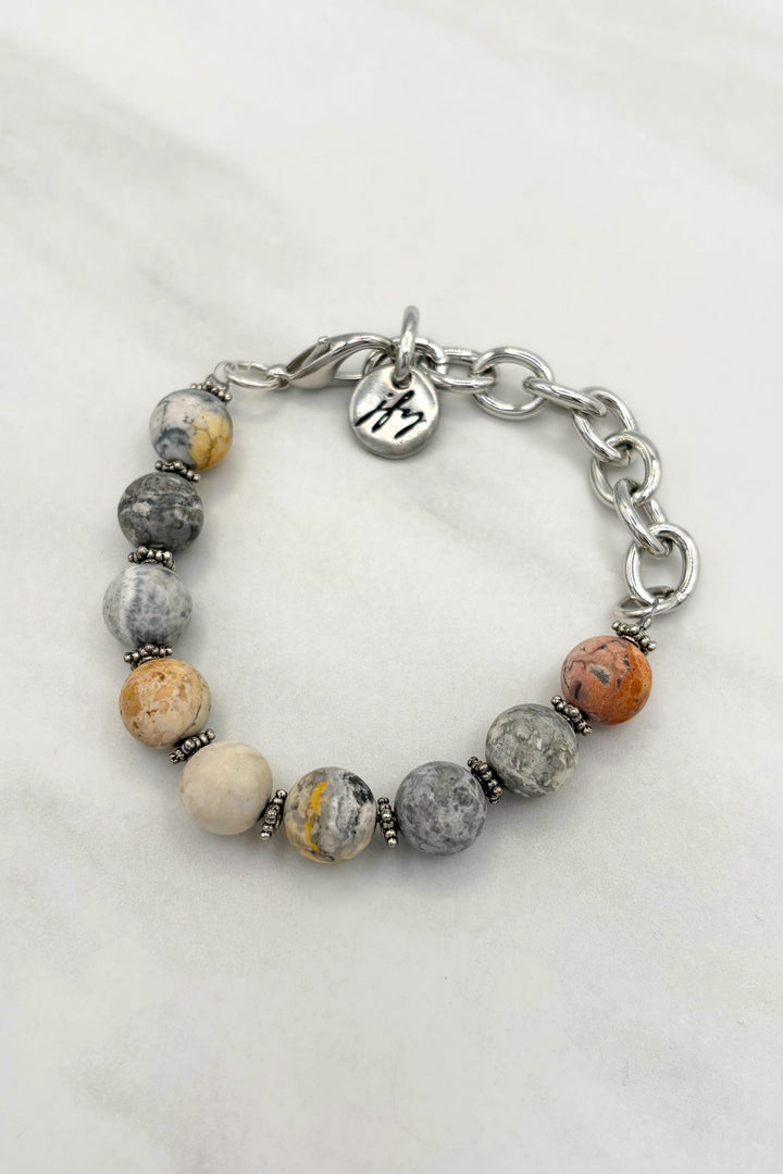 Ida 10mm Genuine Stone Bracelet with Chunky Shiny Chain Attachment