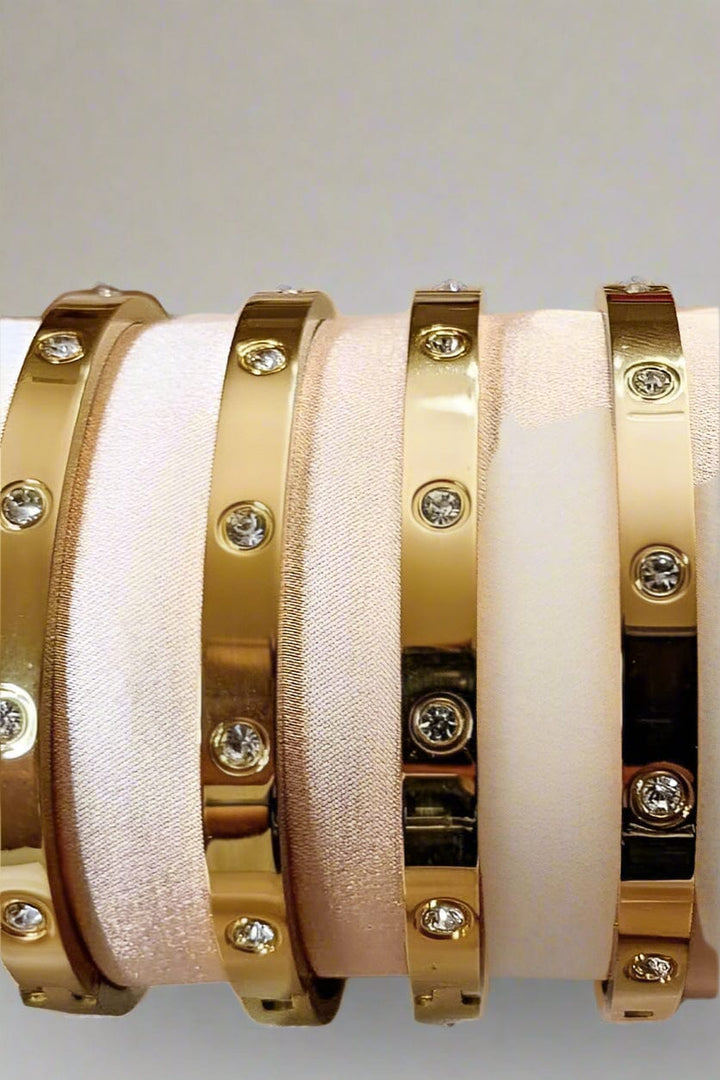 Inlay Gemstone Simple Hinged Stainless Steel Bangle Bracelet