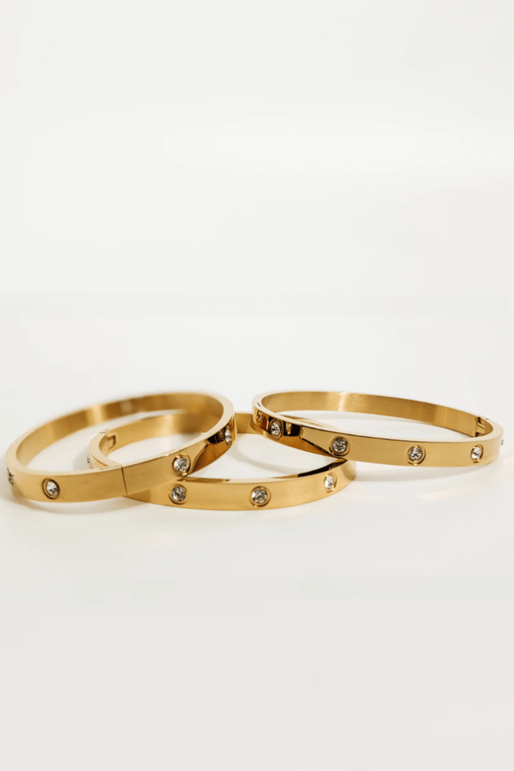 Inlay Gemstone Simple Hinged Stainless Steel Bangle Bracelet