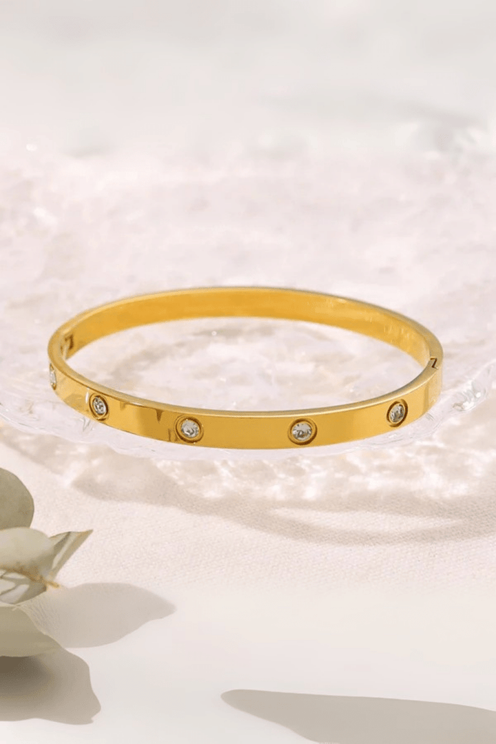 Inlay Gemstone Simple Hinged Stainless Steel Bangle Bracelet
