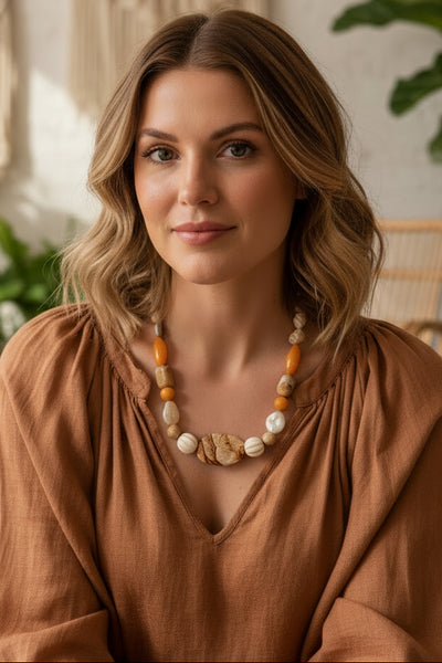 Iole Genuine Stone and Pearl Mix Handmade Beaded Necklace