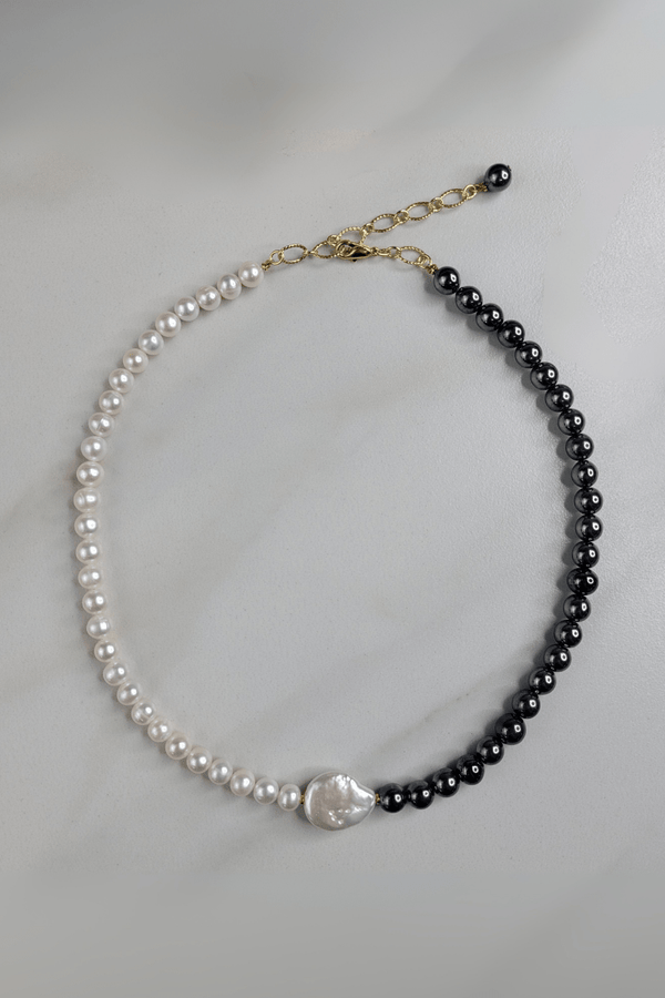 Iridescent Mercury Necklace Handmade with Freshwater Pearls and Vintage Beads