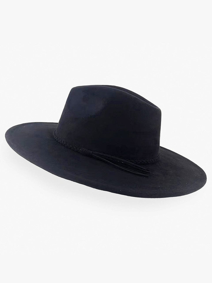 Jen & Co Atlas Faux Suede Wide Brim Fedora with Braided Band