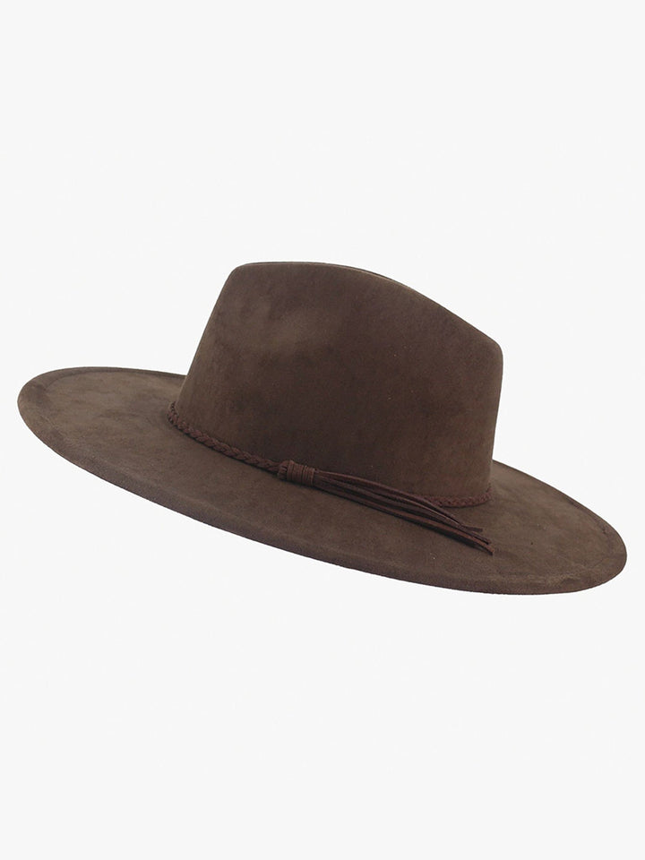 Jen & Co Atlas Faux Suede Wide Brim Fedora with Braided Band