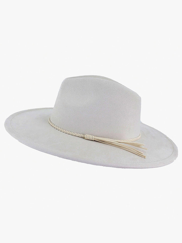 Jen & Co Atlas Faux Suede Wide Brim Fedora with Braided Band