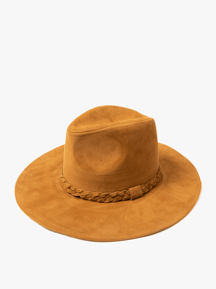 Jen & Co Clover Hat - Faux Suede, Wide Brim Fedora With Band