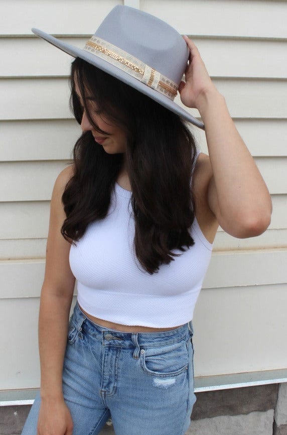 Jen & Co Genesis Wide Brim Hat with Ornate Gold Metal Band