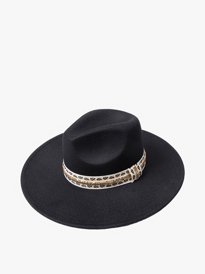 Jen & Co Genesis Wide Brim Hat with Ornate Gold Metal Band