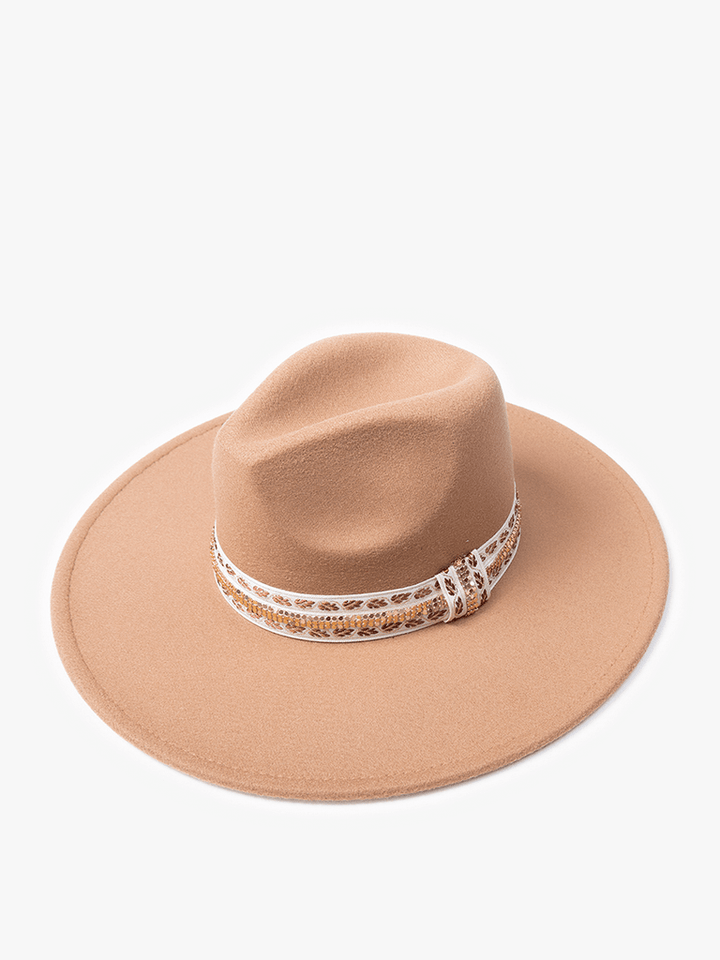 Jen & Co Genesis Wide Brim Hat with Ornate Gold Metal Band