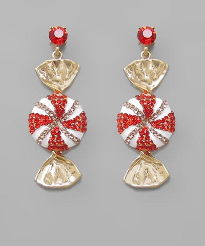 Jewel Peppermint Wrapped Candy Christmas Dangle Earrings