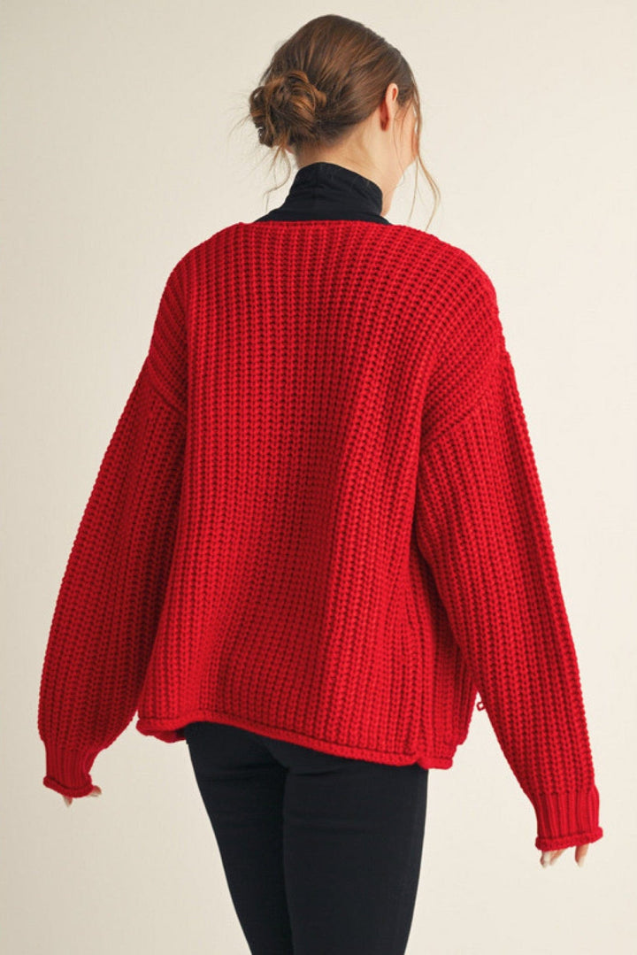 Jodifl Big Button Front Pockets Chunky Knit Cardigan