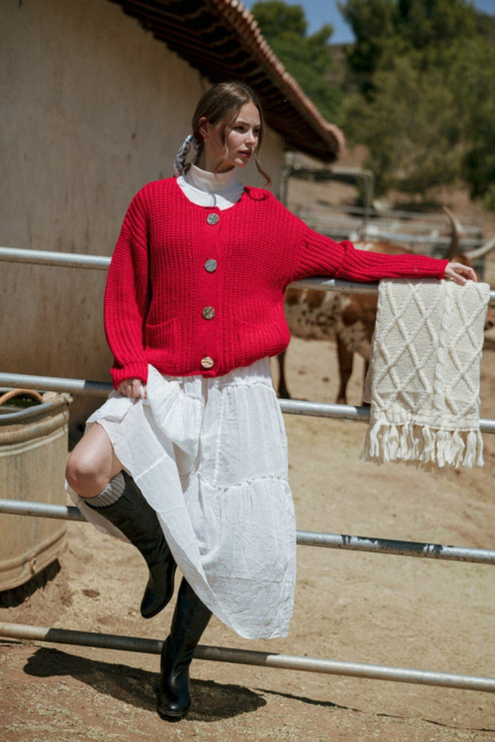 Jodifl Big Button Front Pockets Chunky Knit Cardigan