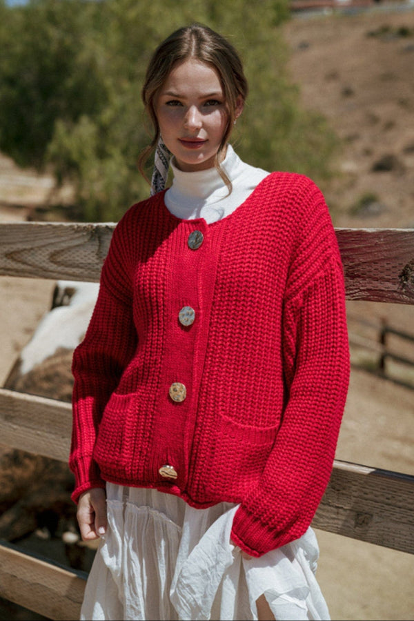 Jodifl Big Button Front Pockets Chunky Knit Cardigan