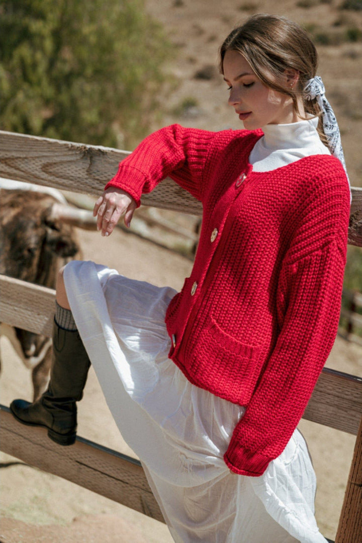 Jodifl Big Button Front Pockets Chunky Knit Cardigan