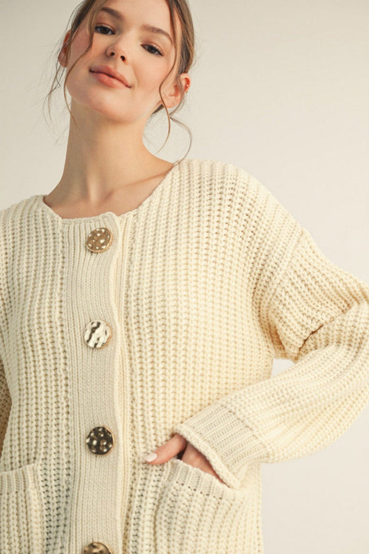 Jodifl Big Button Front Pockets Chunky Knit Cardigan