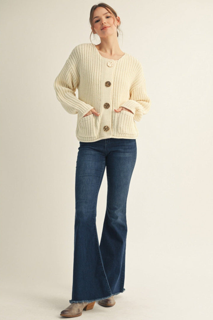 Jodifl Big Button Front Pockets Chunky Knit Cardigan