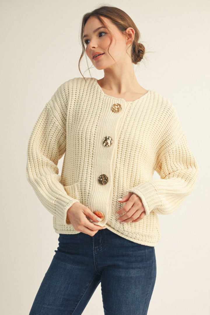 Jodifl Big Button Front Pockets Chunky Knit Cardigan
