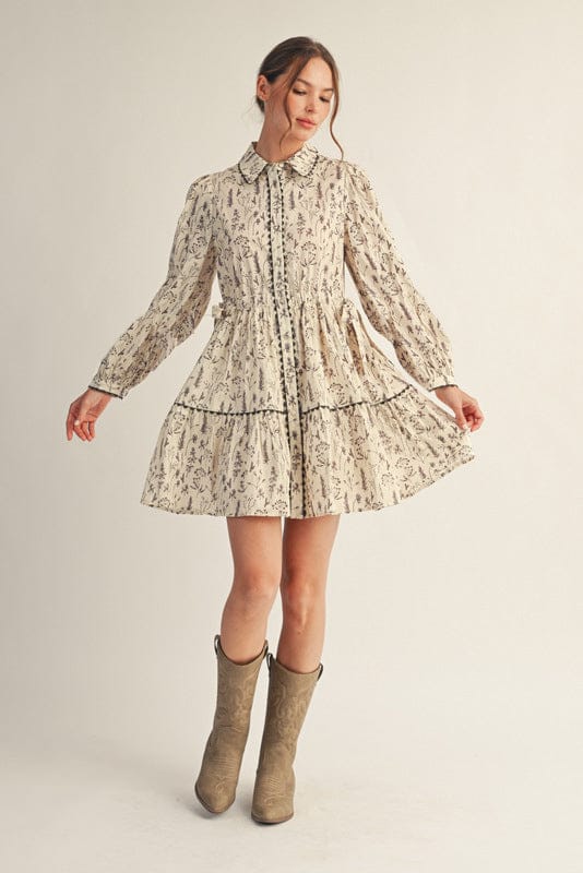 Jodifl Boho Floral Print Button Down Collared Dress