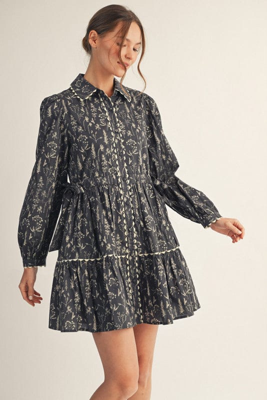 Jodifl Boho Floral Print Button Down Collared Dress