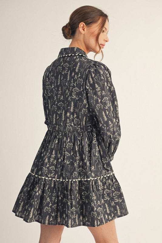 Jodifl Boho Floral Print Button Down Collared Dress