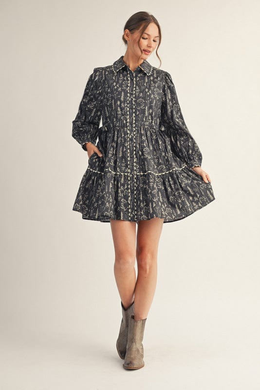 Jodifl Boho Floral Print Button Down Collared Dress