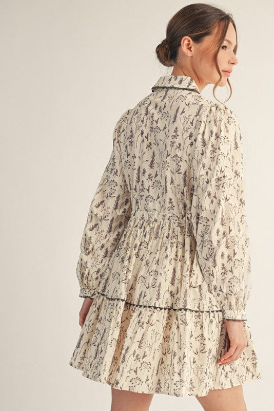 Jodifl Boho Floral Print Button Down Collared Dress