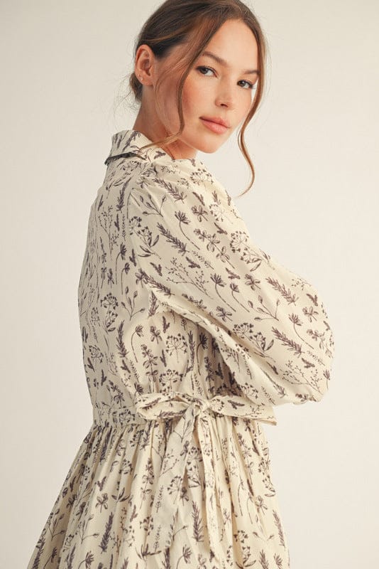 Jodifl Boho Floral Print Button Down Collared Dress