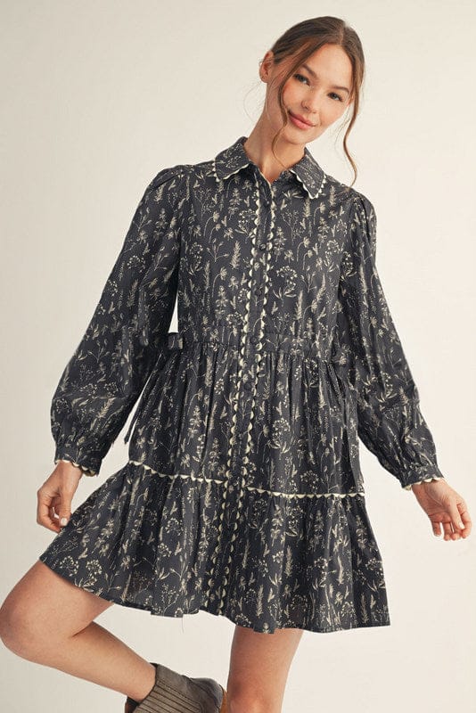 Jodifl Boho Floral Print Button Down Collared Dress