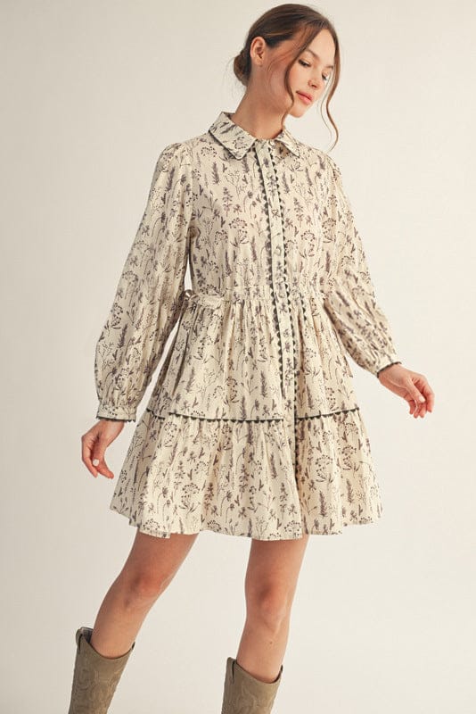 Jodifl Boho Floral Print Button Down Collared Dress