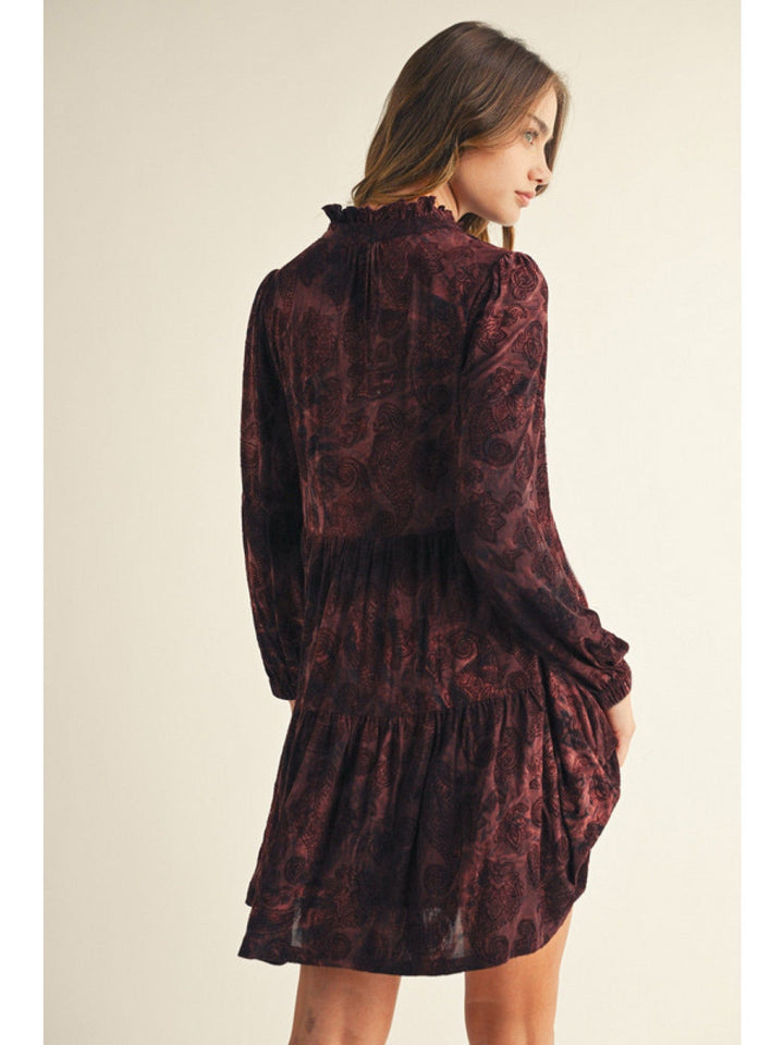 Jodifl Boho Velvet Paisley Tiered Long Sleeve Dress