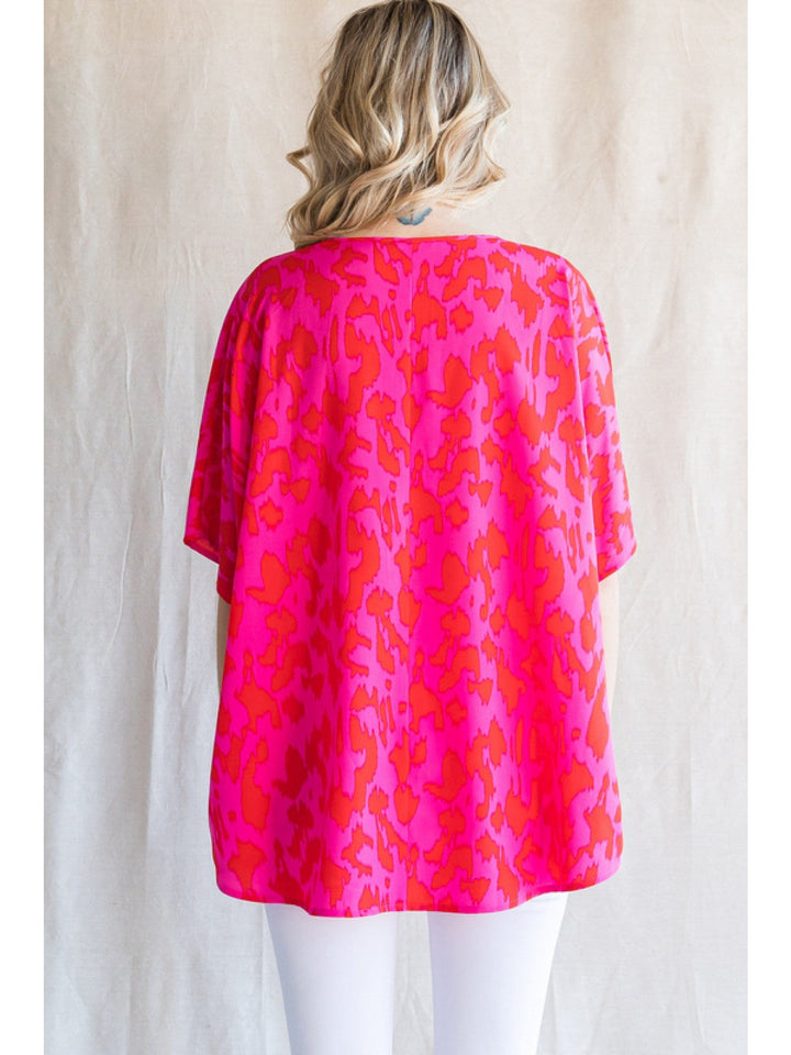 Jodifl Bright Leopard Print V-Neck Short Dolman Sleeve Top