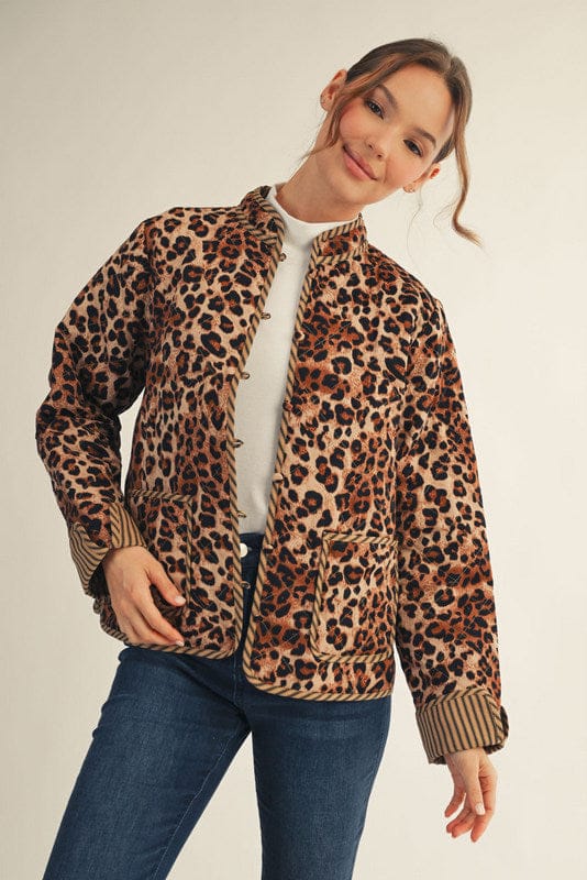 Jodifl Button Down Animal Print Quilted Jacket